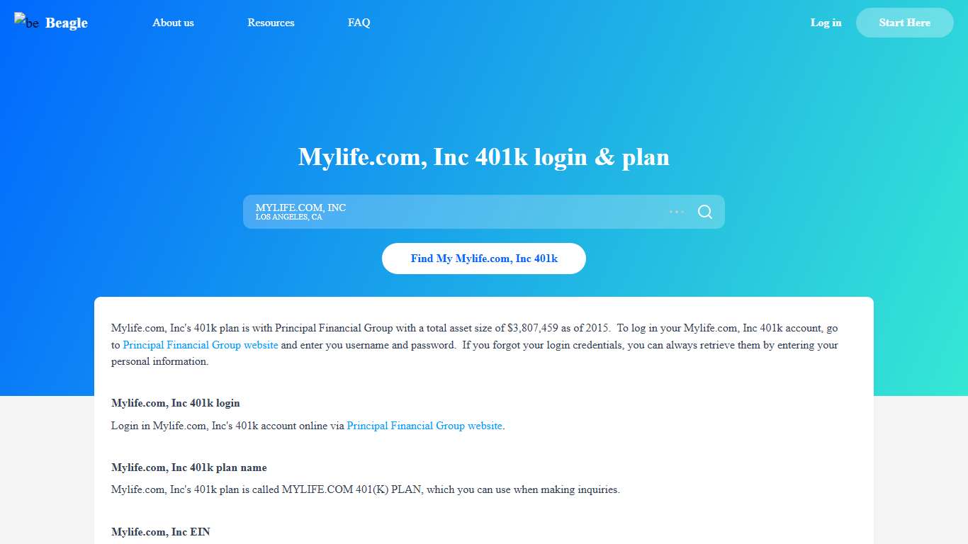 MYLIFE.COM, INC 401k login